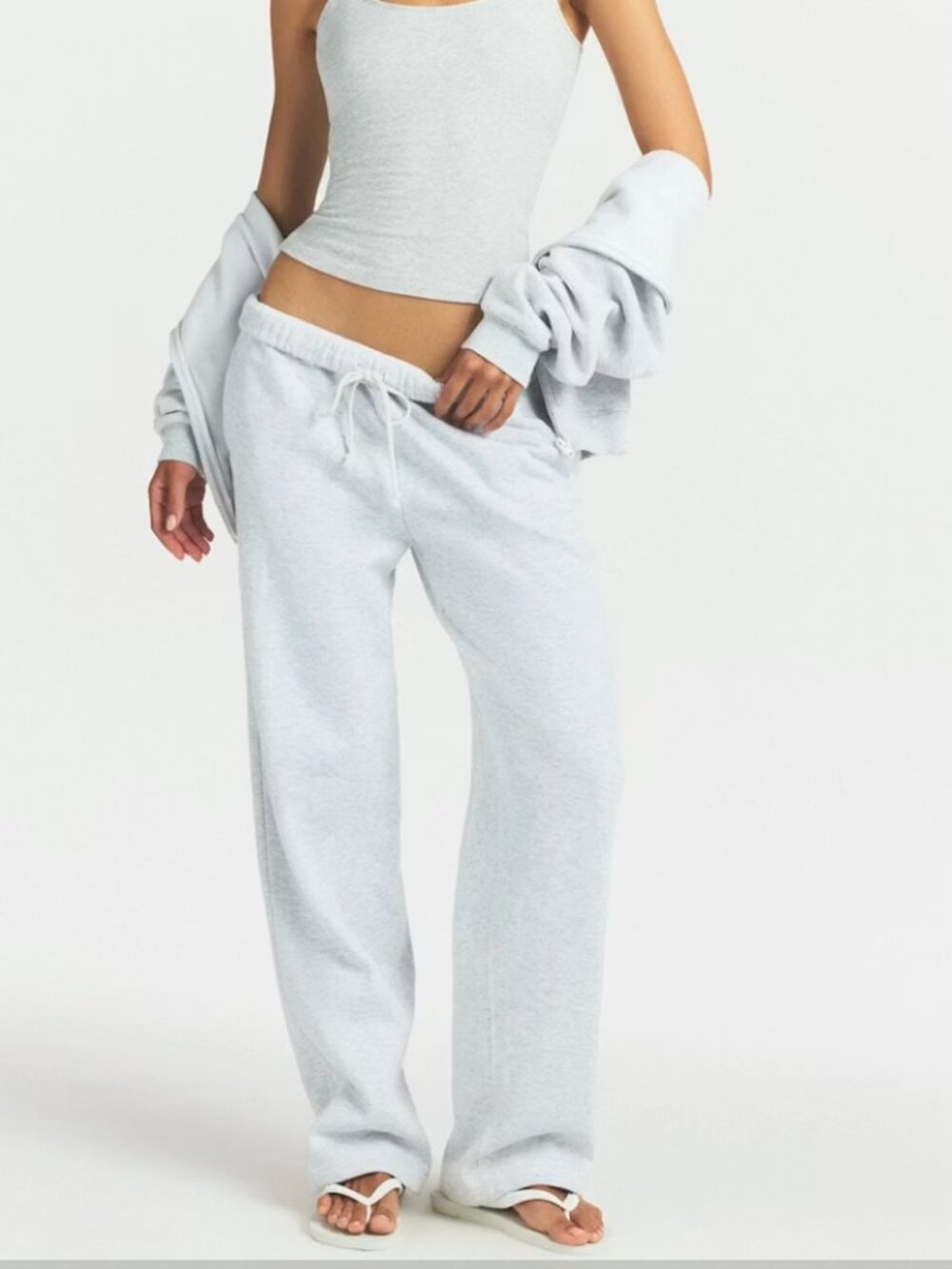 Skims Cotton Fleece Classic Straight Leg Pant Light heather grey - Picture 1 of 6